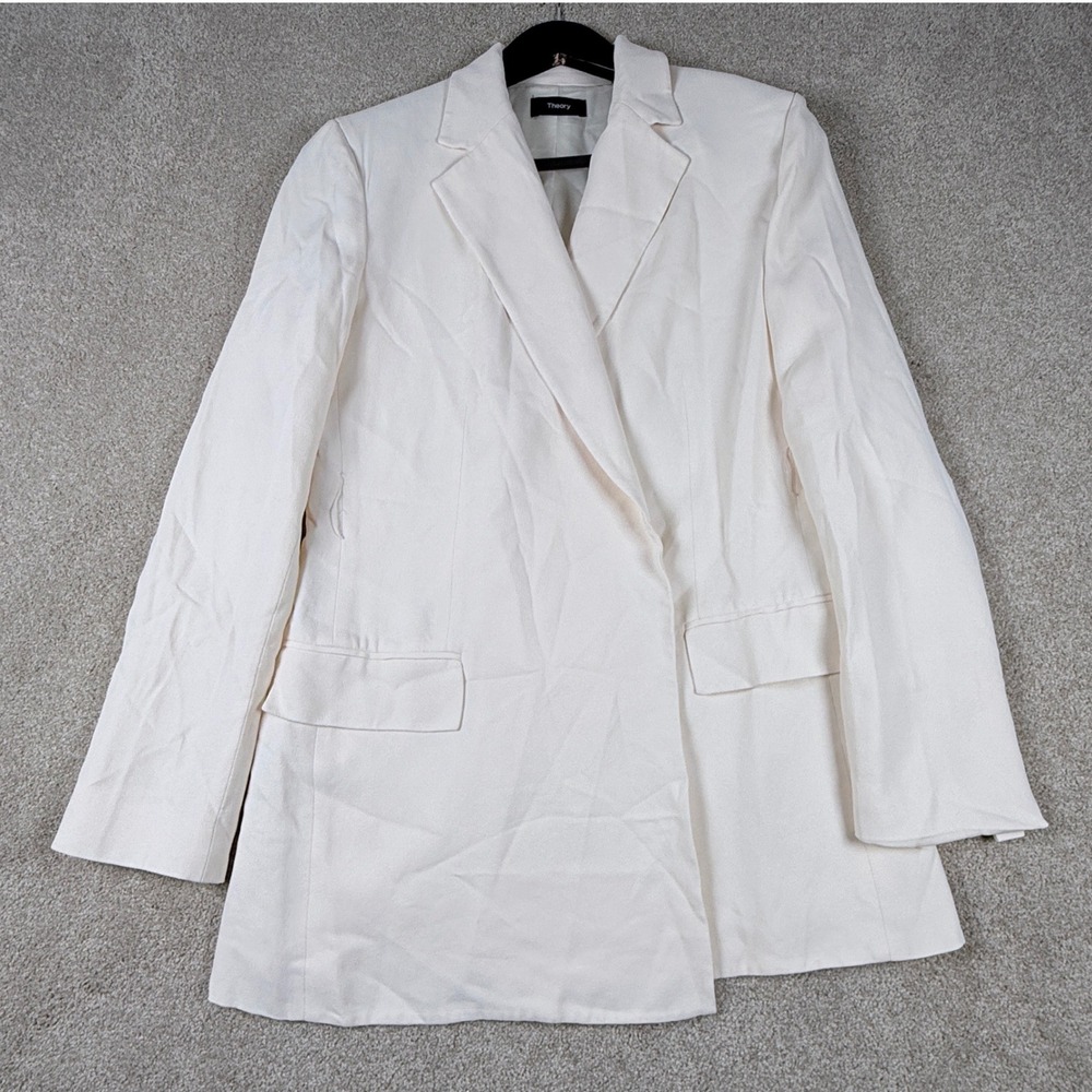 Theory Belt Blazer Women 6 Off White Eco Rosina Crepe Open Front